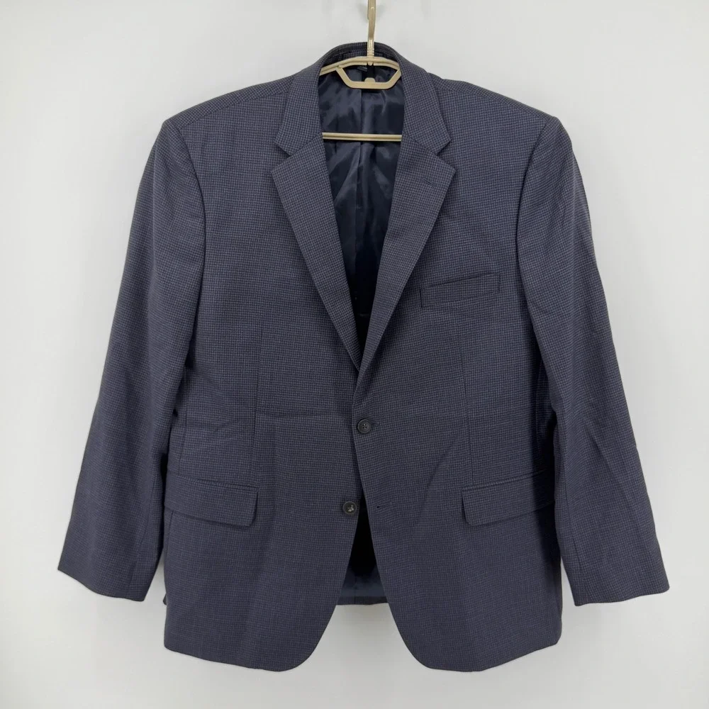 Jos A Bank Mens 44R Sport Coat Navy Brown Micro Check Wool Blend Suit Blazer